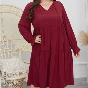 SHEIN Curve 3XL Red Holiday Long Sleeve Boho Dress